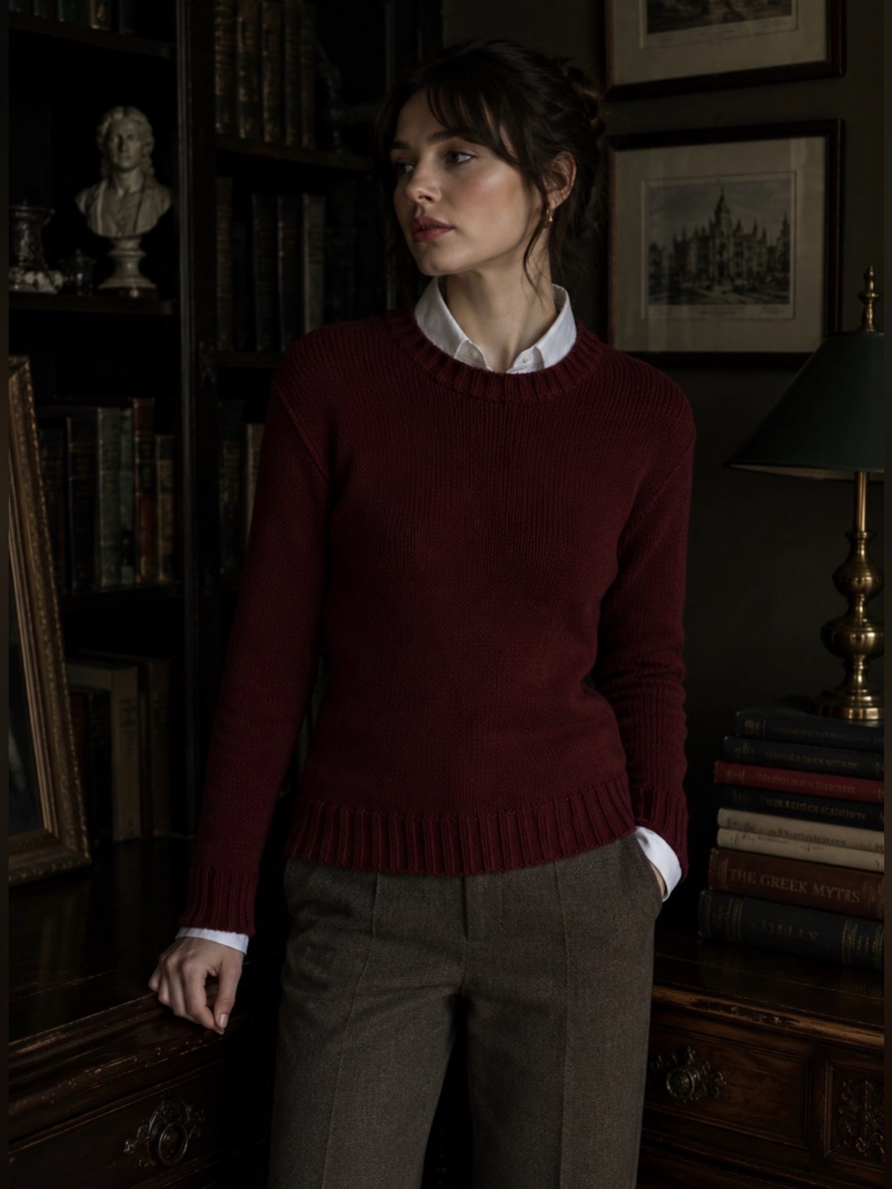 Vintage 100% Wool Crewneck Sweater Burgundy Red Size M Dark Academia Grandpa
